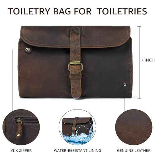 LEATHER VILLAGE Hanging Leather Toiletry Bag for Men & Women, Handcrafted Vintage Cosmetic & Shaving Organizer Travel Dopp Kit Shower Bag - Brown