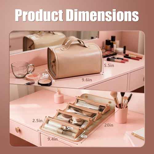 Large Foldable Hanging Toiletry Bag for Women, 4-in-1 Waterproof Makeup bag, Cosmetic Bag with Detachable Interior Pockets, Ideal for Women Travel Essentials(Brown)