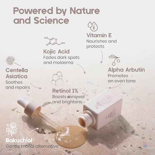 KIDO Brightening Serum - Reduces Dark Spots, Evens Skin Tone, Hydrates Deeply, Non-Irritating Formula, Kojic Acid, Alpha Arbutin, Retinol Serum for Face, Centella Asiatica, & Vitamin E