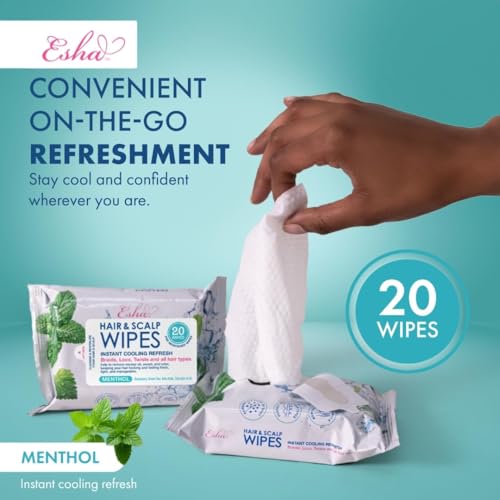 2 Packs, Esha Hair & Scalp Wipes ? No-Rinse Waterless Cleansing Wipes for Braids, Wigs & Scalp Care ? Removes Sweat, Odor & Product Buildup ? Protective Style Essential