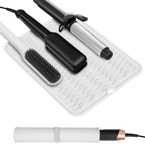 Quccefods Heat Resistant Mat Oversize Curling Iron Mat Silicone Hot Hair Tools Mat for Hair Straightener,Flat Irons,Hair Styling Tools Countertop protection Portable Travel Mat 14.2" x 11"