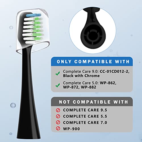 Sonic Replacement Toothbrush Heads Compatible with Waterpik Complete Care 9.0 (CC-01CD012-2) and 5.0 (WP-862, WP-872, WP-877, WP-882, WP-892) Electric Toothbrush,5 Count (Black)