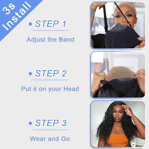 Glueless Wigs Human Hair Pre Cut 5x5 Lace Closure Deep Wave Wig 180% Density Wear and Go Human Hair Curly Wigs for Black Women Natural Black Color Small Head Friendly 26Inch
