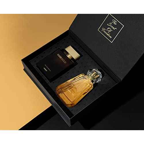 Liberty Luxury Perfume Gift Set - Flirt and OudGold for Men and Women (100ml/3.4Oz each), Eau De Parfum (EDP) Spray, Designed in France, Long Lasting Smell