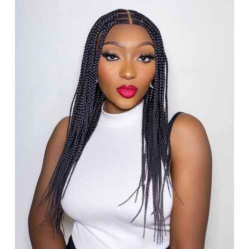 24" 360¡Æ Knotless Box Braided Wig with Swiss HD Full Lace ? Pre-Cut, Black, 100 Strands, Lightweight Synthetic with Human Hair Baby Hair