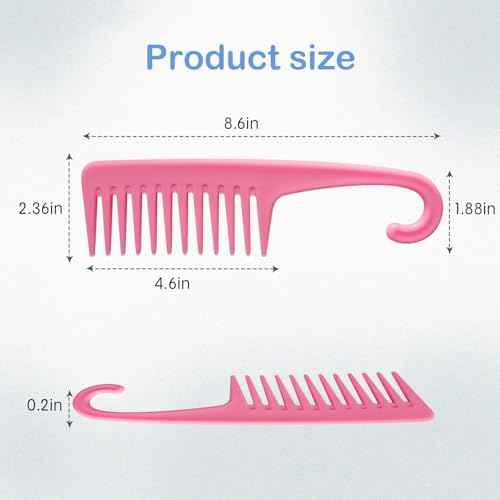 Wapodeai Wide Tooth Comb Shower Comb With Hook, Good for Curly Hair Wet Dry, Premium Tangle Free Combs Pink.