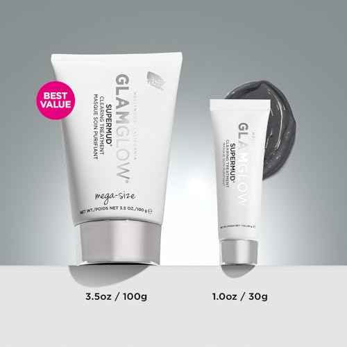 Glamglow SUPERMUD Instant Clearing Treatment Face Mask | Clearing Face Mask For Acne Prone Skin and Oiliness to help Minimize Pores | Activated Charcoal, BHA & AHAs