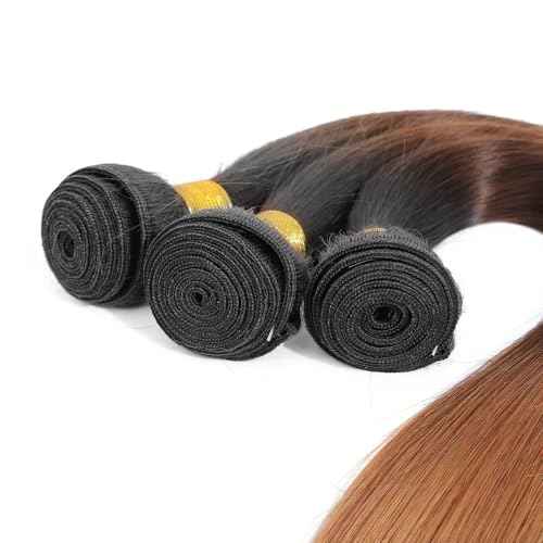 T1B/4/30 Straight Human Hair Bundles 26 28 30 Inch Omber Chocolate Brown 12A Raw Unprocessed Brazilian Virgin Quick Weave Hair for Black Women
