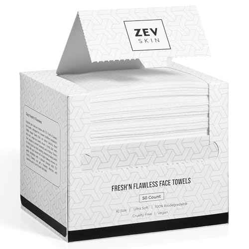 Zev Fresh¡¯n Flawless Face Towels, Disposable Face Towelette for Clean Clear Skin - Makeup Remover Dry Wipes, Facial Wash Cloths, 100% Biobased Towel, Biodegradable, XL Ultra Soft & Sustainable, 50 Ct