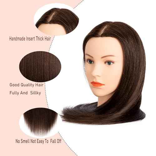 Mannequin Head with 80% Human Hair,26"-28" Cosmetology Human Hair Mannequin Head Hairdressers Practice Doll Head for Hair stly with Free Clamp Holder (#4 Dark Brown)