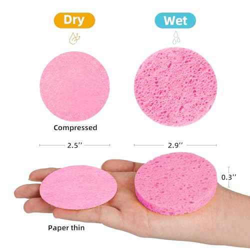 120-Count Compressed Facial Sponges|Kickleen 100% Natural Cellulose Cosmetic Spa Sponges for Daily Facial Cleansing|Makeup And Mask Removal|Exfoliating|Skin Massage|Pore Exfoliation (120 Count (Pink))
