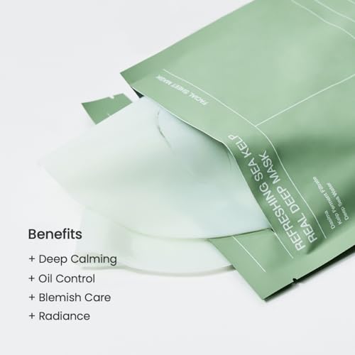BIODANCE Refreshing Sea kelp Real Deep Mask, Overnight Hydrogel Mask, Calming, Oil & Sebum Control, Blemish Care, Korean Skincare, Stocking Stuffers for Teen Girls | 1.19oz(34g) x 4ea