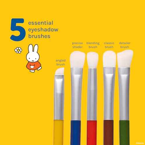 The Cr?me Shop Miffy Everyday Essentials Eyeshadow Brush Set and Travel Bag, Cute Miffy Pouch, 5 Eye Makeup Brushes, Korean Beauty, Blending Brush, Shading Brush, Precise Brush, Angled Shading