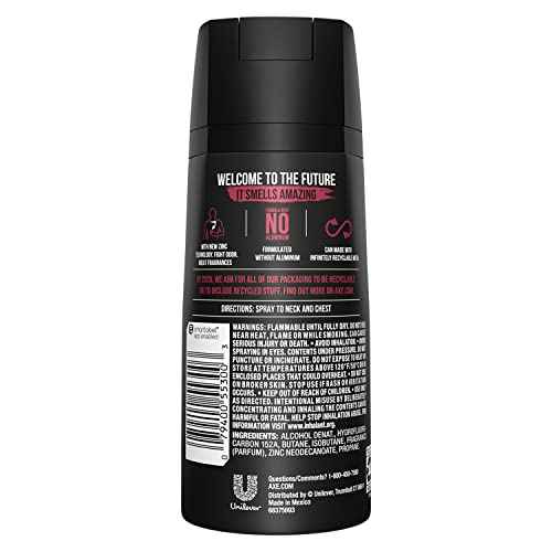 AXE Dual Action Body Spray Deodorant for Long Lasting Odor Protection Essence Black Pepper & Cedarwood Mens Deodorant Formulated Without Aluminum 4.0 oz, Twin Pack