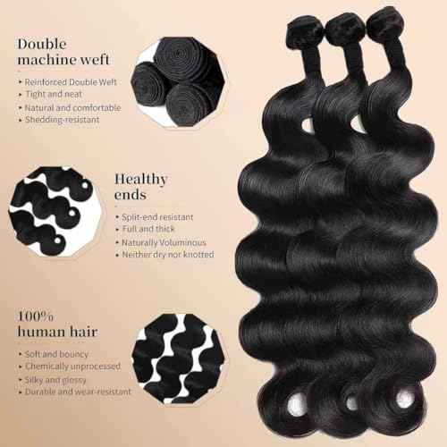 12A Unprocessed Brazilian Human Hair Body Wave human hair bundles 3 Bundles 14 16 18 Inch 300g/Pack Natural Black soft Smooth Double Weft Quick Weft Extensions for Women