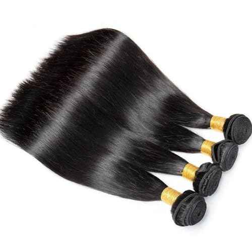 Straight Human Hair Bundles 100% Unprocessed 12A Brazilian Virgin Hair Straight Bundles Human Hair Double Weft 4 Bundles 20 22 24 26 Inch Straight Weave Natural Black