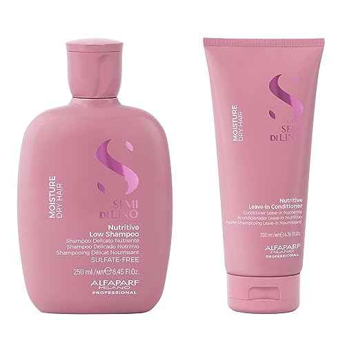 ALFAPARF MILANO Semi di Lino Moisture Nutritive Shampoo and Conditioner Set for Dry Hair - Sulfate Free Moisturizing Shampoo and Conditioner - Safe on Color Treated Hair - Adds Shine and Softness