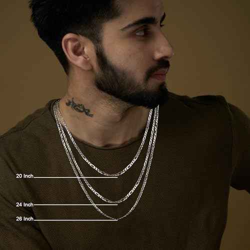 LeCalla Italian 925 Sterling Silver, 18K Gold Plated & Rhodium Plated 3.5MM Solid Diamond-Cut Figaro Link Chain Necklace for Women Men (16, 18, 20, 22, 24, 26 Inches), Made in Italy