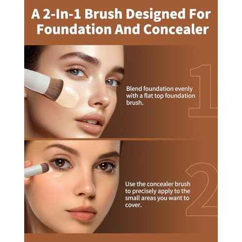 EIGSHOW Foundation and Concealer Brush, Dual Ended Makeup Brush For Flawless Foundation Coverage, Under Eye Concealer, Vegan & Cruelty-free (D110-Beige)