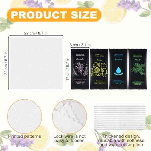 Moist Cotton Towel Bulk Moist Towelettes Individually Wrapped 8.7" x 8.7",White Towel Services,Refreshment Pre Moistened Towels Lavender,Lemon,Mint and Unscented for Sport Party Spa (pack of 40)