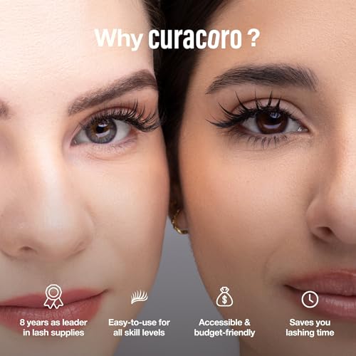 Curacoro YY Eyelashes Extensions - 2D Fans Volume Eyelashes, 0.07 CC Curl 9mm - 15mm Length Mixed Tray, Full Fluffy Volume Look, Long Lasting & Easy Application