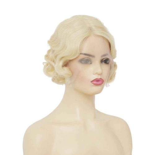 Salaibs Blonde Finger Wave Lace Front Wigs for Women 1920s Short Curly Wig Synthetic Heat Resistant Halloween Cosplay Costume Hair Wig