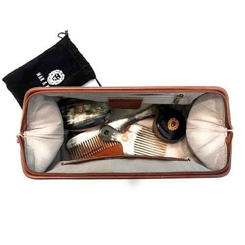 MAN & MANE Premium Leather Toiletry Bag for Men & Women ? Classic Dopp Kit Travel Shaving Bag (Cognac Brown)