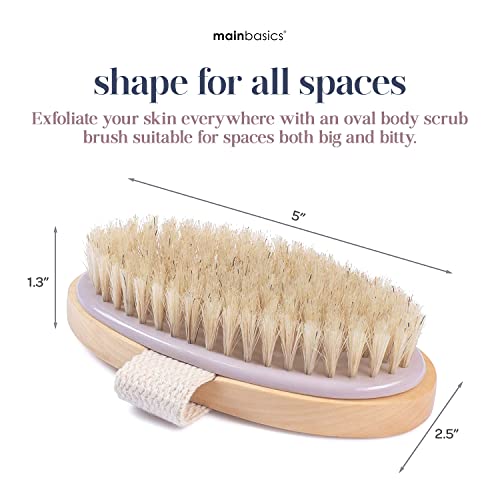 MainBasics Dry Brushing Body Brush for Lymphatic Drainage, Dry Skin, Cellulite, Blood Circulation with Exfoliating Natural Bristles for Flawless Skin