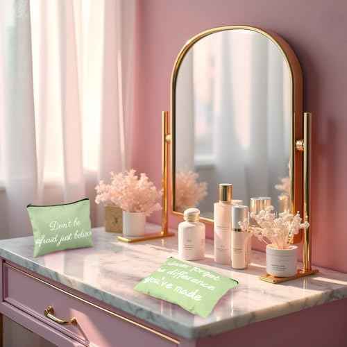 12 PCS Pink Inspirational Canvas Makeup Bags Bulk Makeup Bags for Women Inspirational Quotes Cosmetics Bags with Zipper Gift for Valentine's Day Christmas Graduation (Green)
