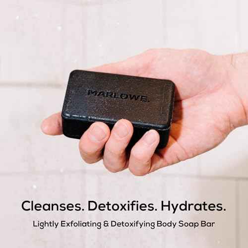 MARLOWE. No. 106 Charcoal Soap 7 oz (6 Bars) Body Bar Soap for Men, Cleansing, Purifying & Hydrating with Natural Extracts, Shea Butter, Olive Oil & Green Tea Extracts, Fresh Woodsy Scent