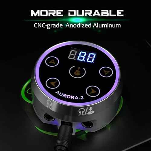 Dragoart Aurora 2 Tattoo Power Supply 1.5-16v Professional Tattoo Power Supply Box for Coil & Rotary Tattoo Machine Pen, Dual Outputs/Colorful LEDs/Touchscreen/Magnetic Base/2 Foot Pedal Modes(Silver)