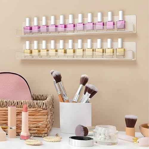 YMVV 15" Nail Polish Racks Wall Mounted Shelf,6 Pack Clear Acrylic Nail Polish Organizer Nail Supplies for Nail Techs,Great Display for Salons Retailers