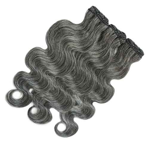 Salt and Pepper Human Hair Bundles 10 12 14 inch Natural Gray Body Wave Bundles Human Hair 12A Grey-White Quick Weave Hair Extensions Double Weft