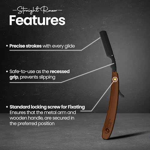 Utopia Care Straight Razors For Men, Professional Barber Straight Edge Razor with 100 Single Edge Blades, Stainless Steel, Beard Shaving Kit For Men, Premium Smooth Natural Wooden Grip, Dark Brown