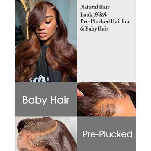 Chocalate Brown Lace Front Wigs Human Hair 13x4 HD Transparent Lace Frontal Wigs Body Wave Colored 4 Brown Wavy Wig Pre-Plucked Hairline 180% Density 24 inch