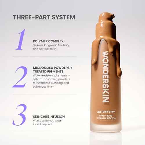 Wonderskin Hyper-Bond Serum Foundation ? Waterproof, Transfer-Proof, 24HR Longwear Face Makeup with Niacinamide & Hyaluronic Acid ? Lightweight, Natural Finish, Vegan & Cruelty-Free (Moonstone)