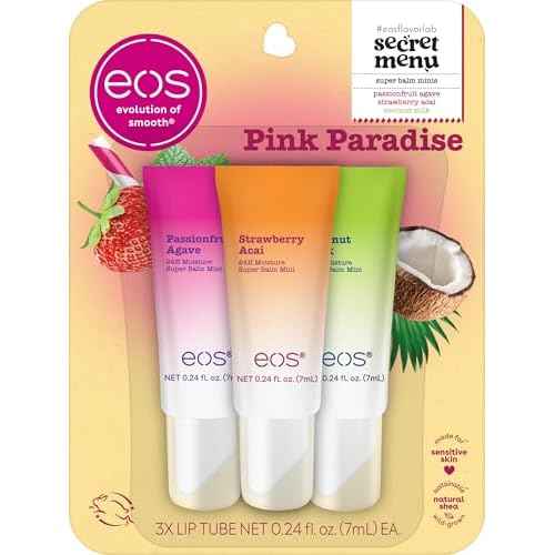 eos 24H Moisture Super Balms Minis- Pink Paradise, Limited-Edition, Nourishing, Dry Lips, Variety Pack Mini, Lip Balms, 0.169 fl oz, 3-Pack
