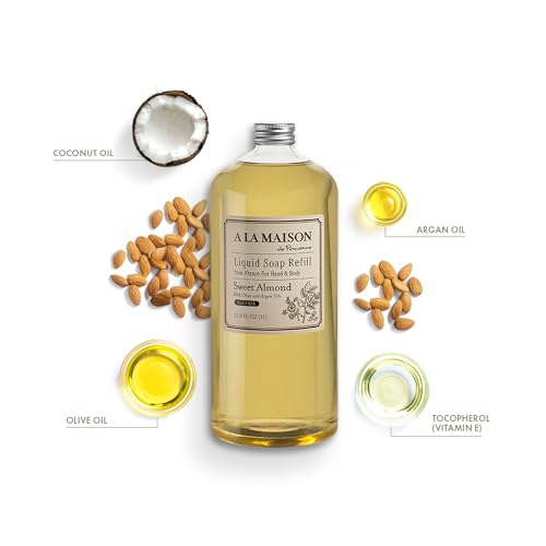 A LA MAISON Sweet Almond Natural Hand Wash Made with Essential Oils - Biodegradable, Plant-Based, Vegan, Cruelty-Free (33.8 Fl Oz Refill, 1 Pack)
