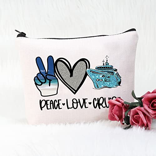 POFULL Cruise Travel Gift Cruise Lover Gift Peace Love Cruise Cosmetic Bag Summer Vacation Gift (PEACE LOVE CRUISE bag)