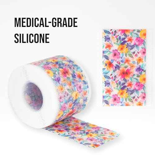 Quitch Silicone Scar Sheets for Surgical Scars, Silicone Scar Tape, C Section Recovery Must Haves, Tummy Tuck Recovery Must Haves, Postpartum Essentials Scar Treatment (Floral) 4x150cm