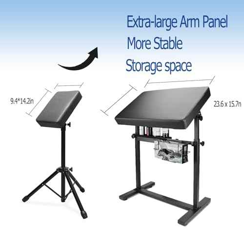XXL Tattoo Armrest Stand Height and Tilt Adjustable Oversized Tattoo Arm Rest with Ink Rack and Glove Rack for Artist Beauty Table