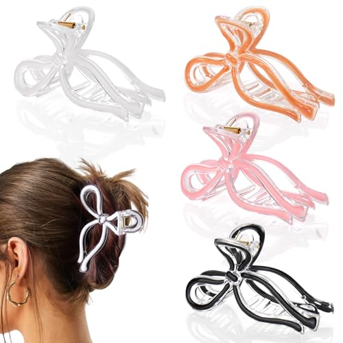 Vodolo Bow Claw Clip for Women Girls,4PCS Nonslip Bow Hair Claw Clips for Thick Thin Hair,Large Bow Hair Clip Accessories for Christmas Birthday Valentine Gifts