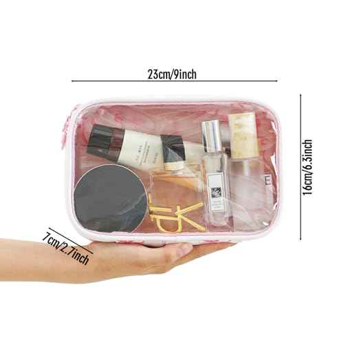 DYSHAYEN Clear Makeup Bag for Women Girls Small Travel Pink Bow Cosmetic Bag Cute Makeup Pouch for Purse Birthday Gifts for Girlfriend Mom Bridesmaid (Pink Bow B)