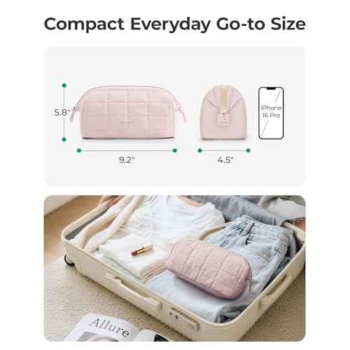 BAGSMART Makeup Bag Travel Cosmetic Bag, Puffy Padded Make Up Bags for Women Makeup Organizer Case, Wide-open Pouch Purse Travel Essentials Toiletries Accessories Brushes, Mossy Green