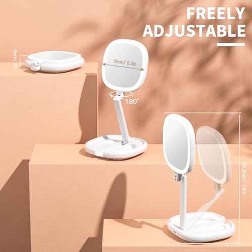 6.3¡± Makeup Mirror with Light and Magnification, 10X/1X Light Up Makeup Mirror Lighted Make Up Mirror with Adjustable Height Double Sides Folding Magnifying Mirror with Light