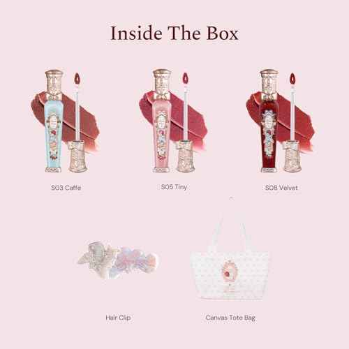 Flower Knows Strawberry Rococo Cloud Lip Cream 3-Piece Set,S03+S05+S08 with Canvas Tote Bag & Hair Clip,Velvety Matte Liquid Lipsticks,Moisturizing Long Lasting Lip Stain for Girls & Women