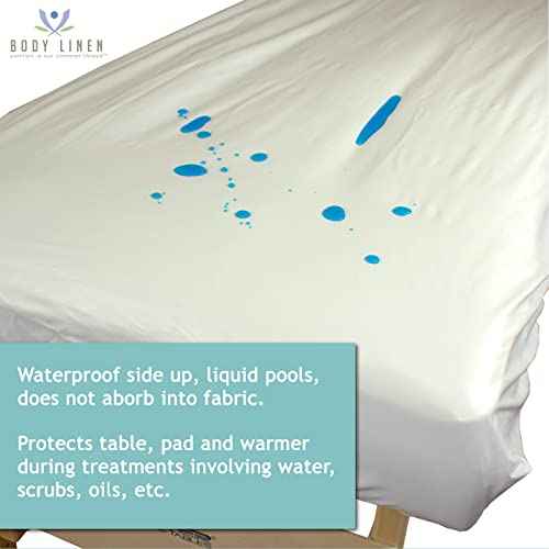 Body Linen Massage Table Cover - Reusable Barrier with Wipe Clean Surface. Waterproof PUL Material, Machine Washable. Protects Massage Table, Warmer and Pad - 1 Pack - Natural