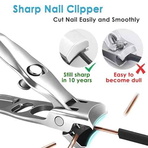 German Nail Clippers for Men Women Thick Nails, Large Wide Jaw Opening Toe Nail Clippers for Seniors, Long Handle No Splash Fingernail Clipper with Catcher and Safety Lock