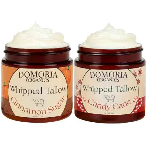 100% Grass-Fed Tallow Balm - Holiday Edition Gift-Set, Candy Cane & Cinnamon Sugar, Herb-infused for Men, Women, Psoriasis, Eczema, Dry Sensitive Mature Skin Value Size, 2 Pack