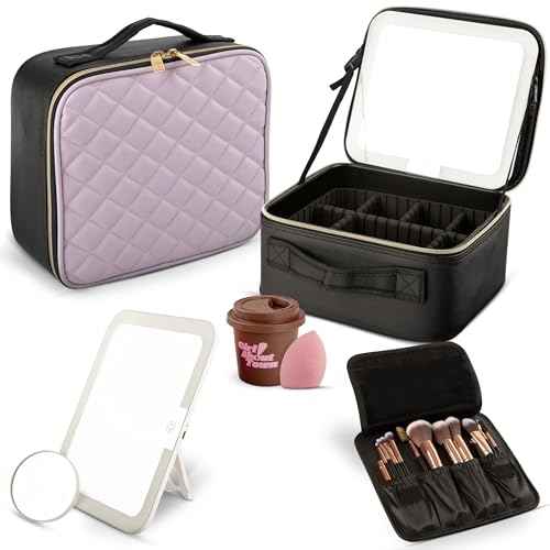 Girl About Town Travel Makeup Bag with LED Mirror - LED Makeup Bag with 10x Magnifier Mirror and Beauty Blender Included - Water-Resistant & Customizable Makeup Case with Lighted Mirror
